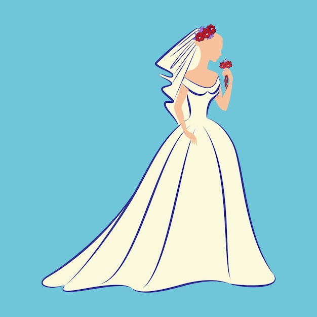 Вектор Карикатурное изображение невесты в свадебном платье.