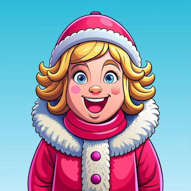 벡터 분홍색과 색의 겨울 모자를 입은 소녀의 만화 이미지