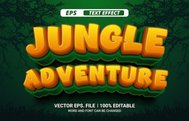 ベクトル 緑の背景に漫画のジャングルの冒険のテキストが表示されます