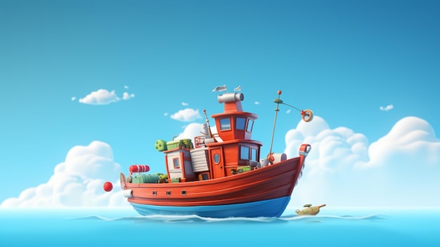 벡터 물 위 에 있는 배 를 가진 배 의 만화