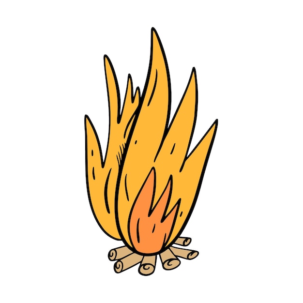 Карикатура на костер со словом «огонь».