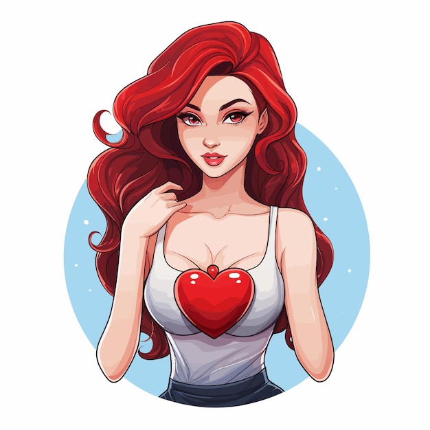 ベクトル 胸に心臓を持つ女の子のアニメ