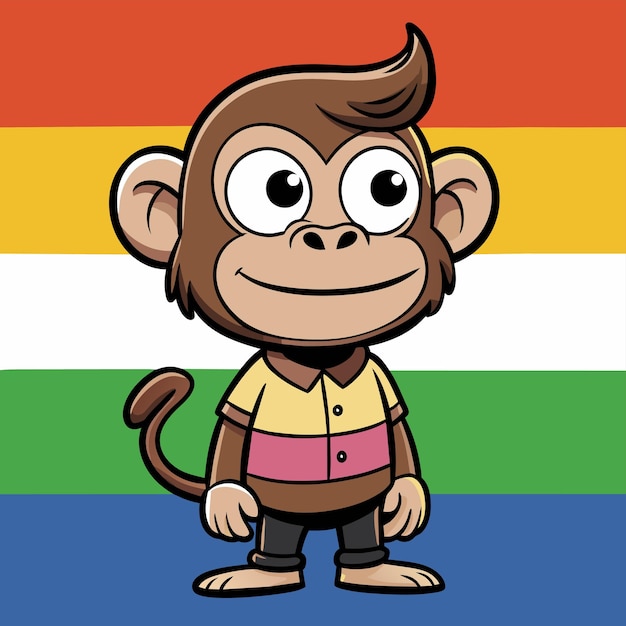 Мультфильм обезьяны с желтой рубашкой и полосатой рубашкой с полосатой рубашкой на ней