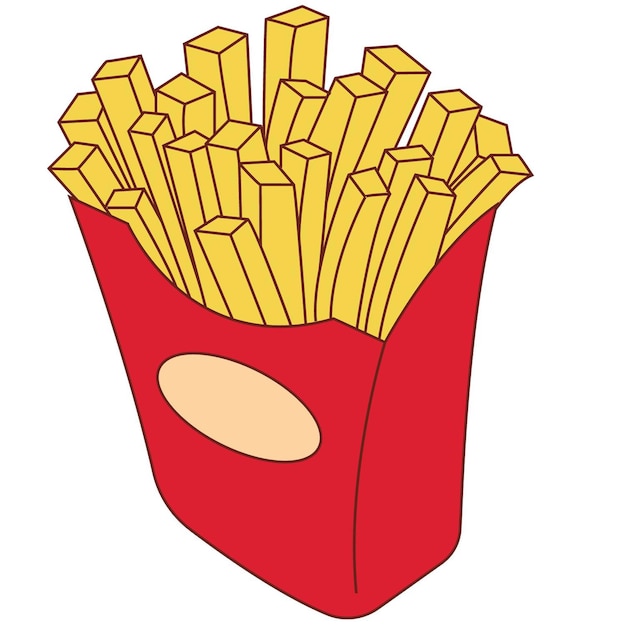 Мультфильм красной коробки картофеля фри с желтым этикетом