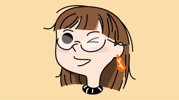 벡터 안경을 쓰고 빨간 귀걸이를 한 여성의 만화.