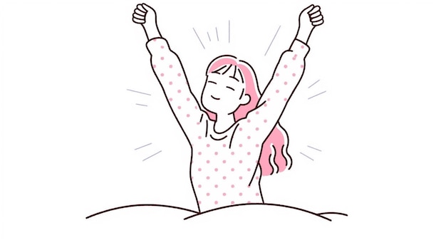 ベクトル ピンクのと腕を空中に上げた女性の漫画