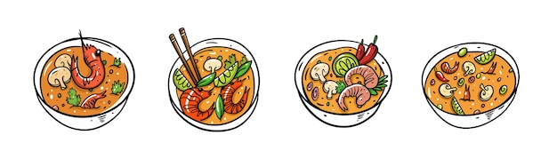 Карикатура на две миски с едой с креветками и креветками на них.