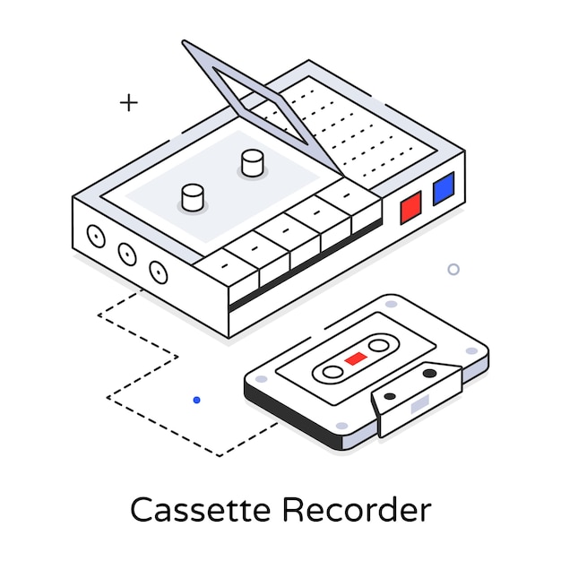카세트 레코더는 테이프 레코더의 검은 선 그리기와 함께 표시됩니다.