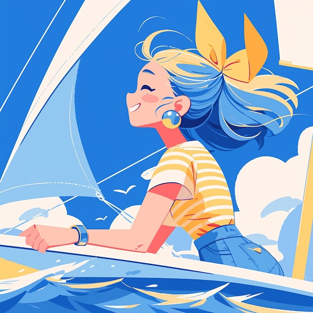 ベクトル チャンドラーの女の子がアニメのスタイルで帆船を着陸する