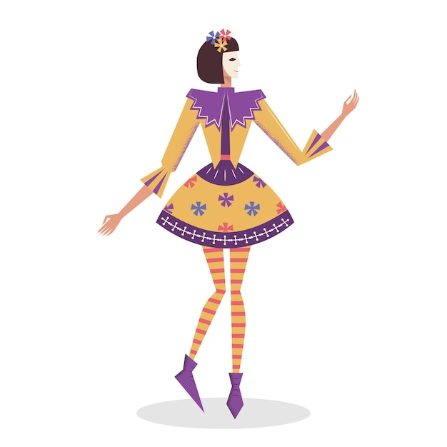 ベクトル ベネチアンフェスティバルのキャラクター、人形の仮面舞踏会衣装、フラットベクトルイラスト