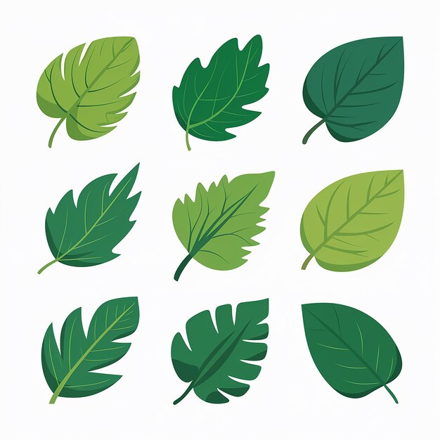 Вектор Коллекция зеленых листьев со словом лист на них