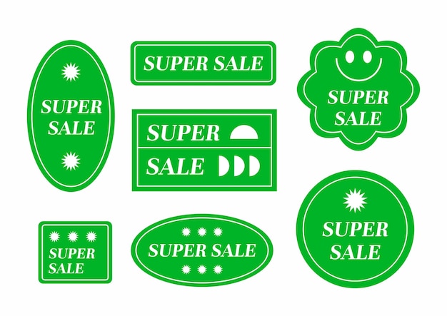 ベクトル スーパーセールと書かれた緑色のステッカーのコレクション cool trendy shopping stickers pack