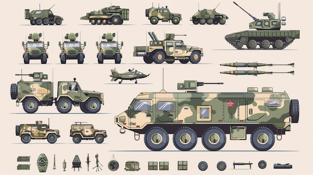 ベクトル 軍用車や戦車を含む軍用車両のコレクション