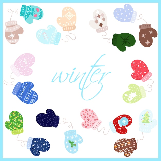 ベクトル 冬のデザインのための異なる色の手袋のデザインのコレクション
