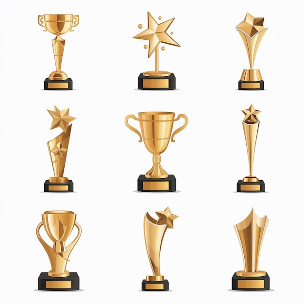 Вектор Коллекция из девяти различных трофеев или наград