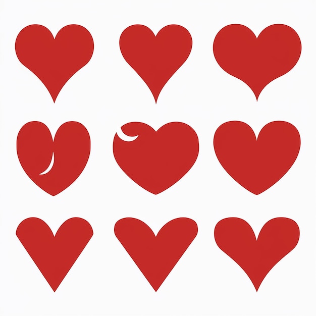 Вектор Коллекция из девяти форм сердца, каждая в разном стиле и размере.