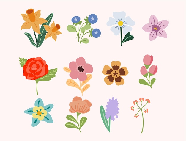 Вектор Коллекция весенних цветов из сада