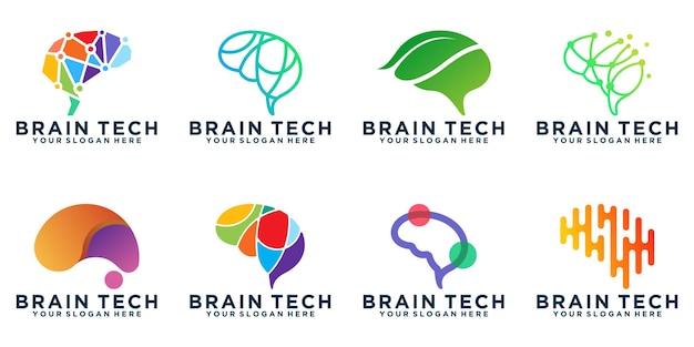 기술 두뇌 로고 컬렉션은 과학 Ai 및 기술을 위한 디지털 마인드를 디자인합니다.
