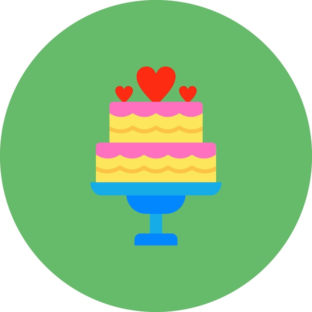 벡터 부분에 심장이 있는 다채로운 케이크
