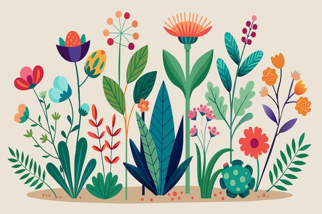 Вектор Красочный сад с цветами и растениями