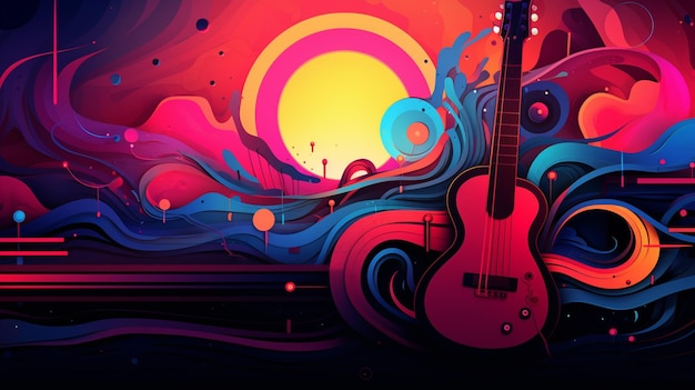 ベクトル ギターのカラフルな絵画とカラフル な背景