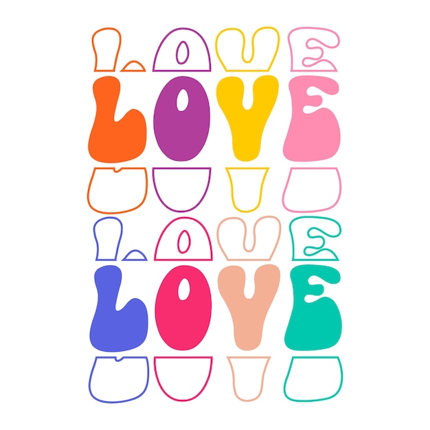 Красочная картинка из разноцветных букв с надписью «любовь».