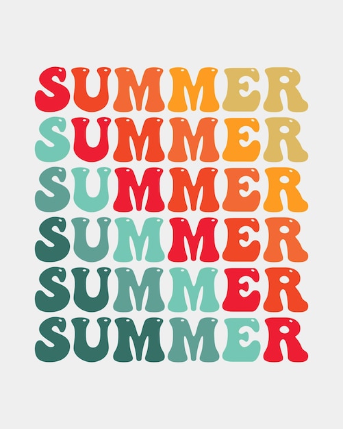 ベクトル 白い背景に「夏」という言葉を持つカラフルな活版印刷の抽象的なポスター