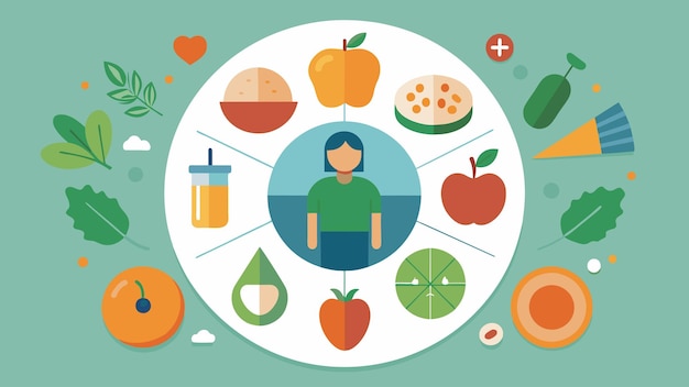 Вектор Комплексный план питания, который затрагивает не только физическое здоровье, но и часто возникающие проблемы.