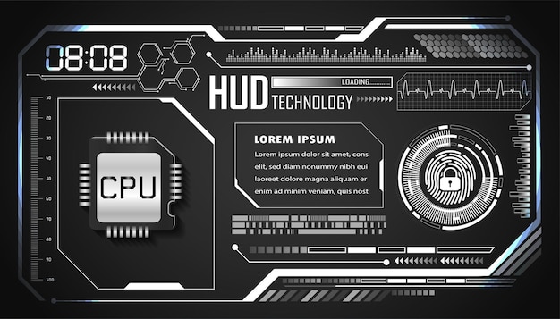 Экран компьютера со словом hud technology на нем.