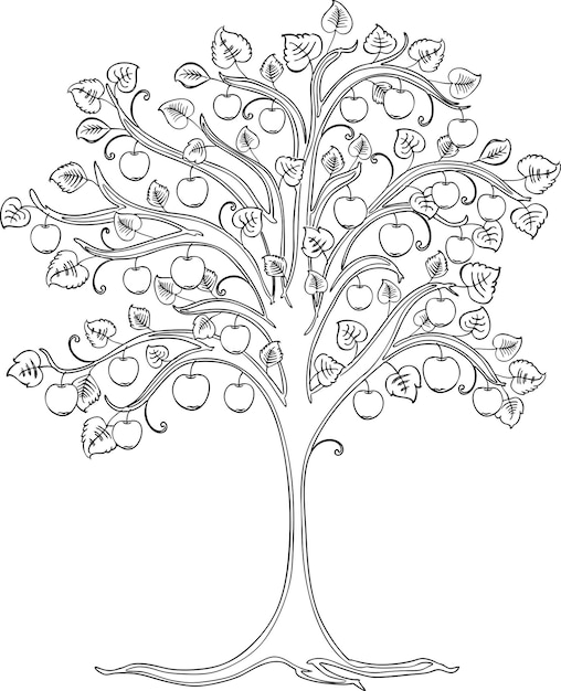 装飾的なリンゴの木の輪郭図