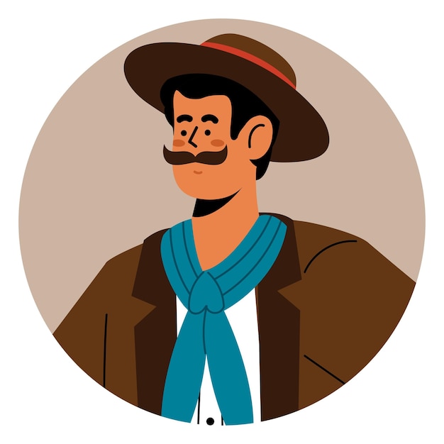 Вектор Ковбойская иконка-аватар с изображением мужчины
