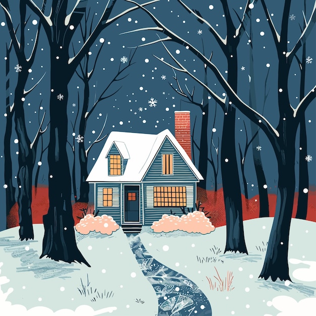 A_cozy_house_nestled_in_a_snowy_forest_Vector