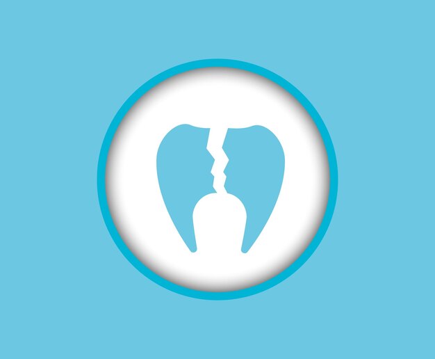 Трещина сломанного зуба икона на синем фоне