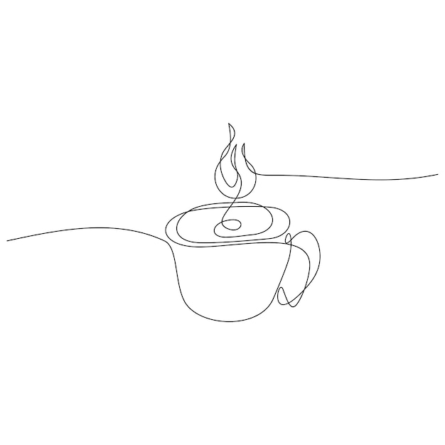 Вектор Чашка кофе, нарисованная вручную непрерывной линией