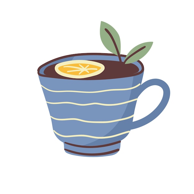 평평한 스타일의 레몬과 민트 벡터 삽화를 넣은 차 한 잔