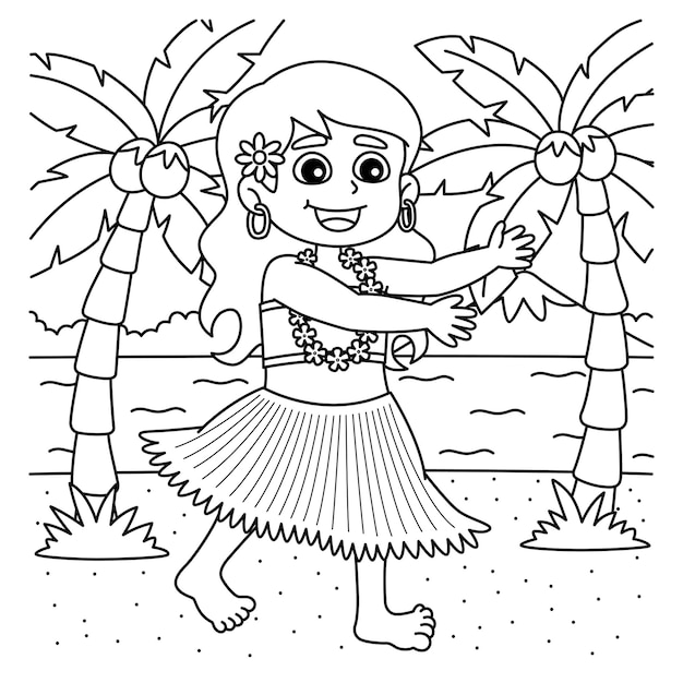 ベクトル ハワイアン ダンスをしている女の子のかわいくて面白いぬりえページです。子供たちに何時間も楽しくぬりえを提供します。このページのぬり絵はとても簡単です。小さな子供や幼児に最適です。