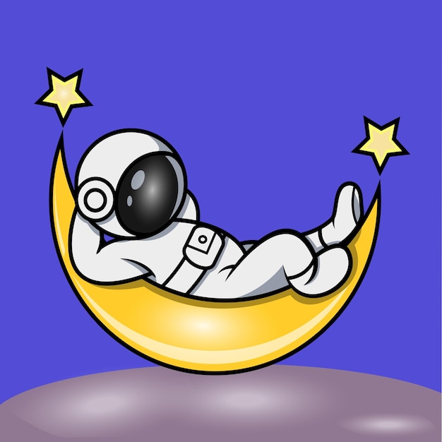 귀여운 우주 비행사가 달에서 휴식을 취하고 있다