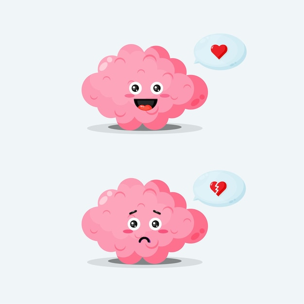행복하고 슬픈 표정의 귀여운 두뇌 캐릭터