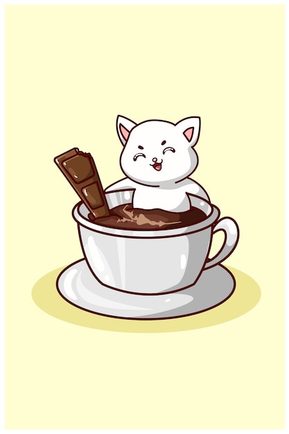 チョコレートとコーヒーで泳ぐかわいい猫