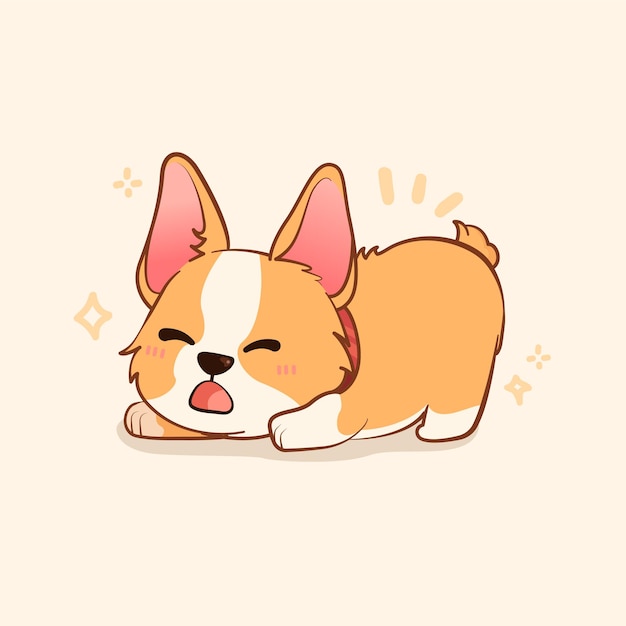 벡터 귀여운 corgi 만화 벡터 아이콘 그림 동물 자연 아이콘 개념 절연 프리미엄 벡터 평면 만화 스타일