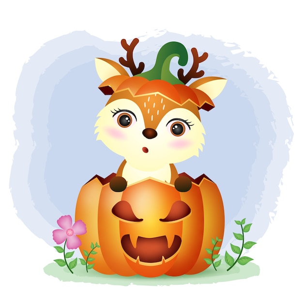 ハロウィンのカボチャのかわいい鹿