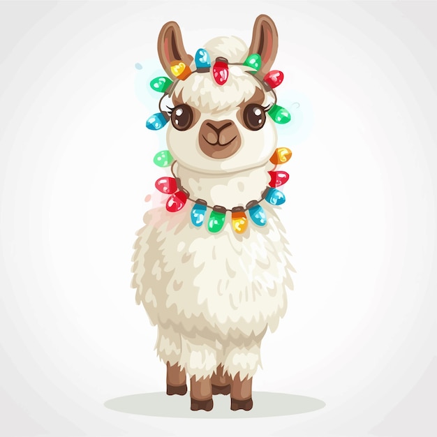 Vector a_cute_llama_with_a_garland_of_lights_around_her