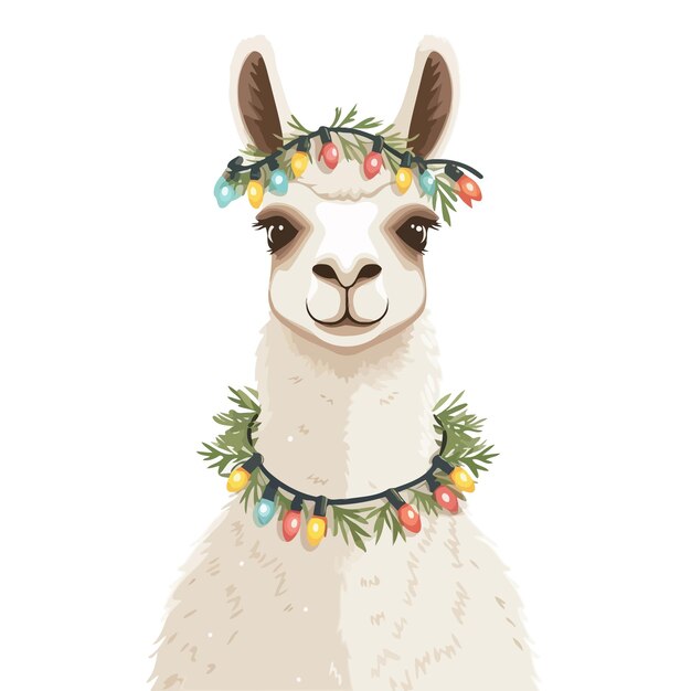 Vector a_cute_llama_with_a_garland_of_lights_around_her