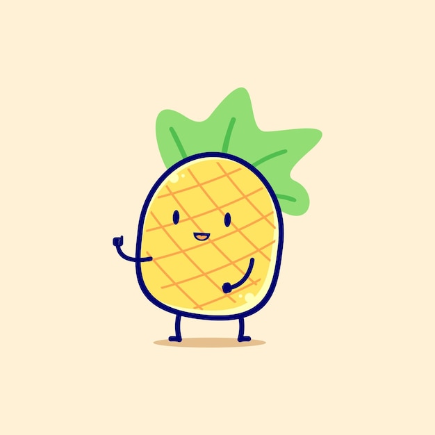 ベクトル かわいい笑顔のパイナップル キャラクター ロゴ デザイン ベクトル イラスト