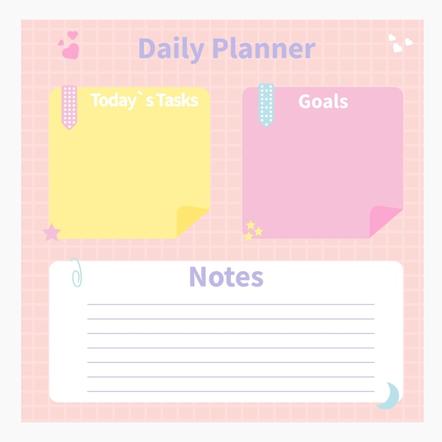 Ежедневник в розовом и желтом цветах сегодняшние задания заметки цели