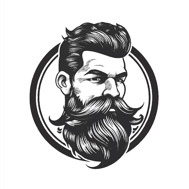 Вектор Лихой портрет стильного мужчины с учтивой стрижкой ухоженная борода и острые усы
