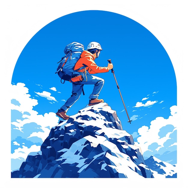Вектор Мальчик из денвера идет в альпинизм в стиле мультфильмов.