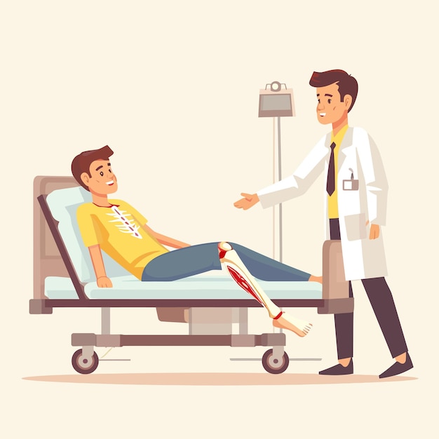 A_doctor_visits_a_patient_lying_on_hospital_bed