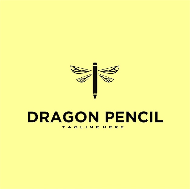 ベクトル 鉛筆イラストを使用したトンボのロゴデザイン