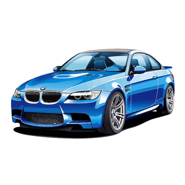 A_drawing_of_a_blue_bmw_car_with_a_blue_hood_vector